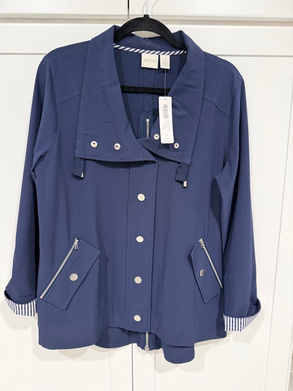 Chico's Navy Utility Jacket with Snap Front